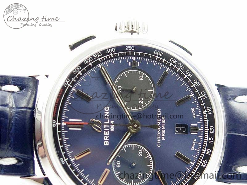 GoodFit Premier B01 Chrono SS 42mm GF 1:1 Best Edition Blue Dial on Blue Leather Strap A 5587