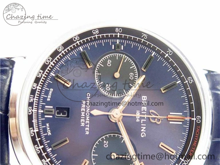 GoodFit Premier B01 Chrono SS 42mm GF 1:1 Best Edition Blue Dial on Blue Leather Strap A 5587