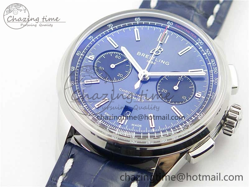 GoodFit Premier B01 Chrono SS 42mm GF 1:1 Best Edition Blue Dial on Blue Leather Strap A 5587