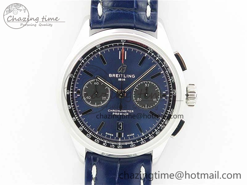 GoodFit Premier B01 Chrono SS 42mm GF 1:1 Best Edition Blue Dial on Blue Leather Strap A 5587