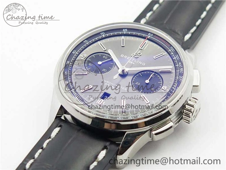 Attractive Premier B01 Chrono SS 42mm GF 1:1 Best Edition Gray Black Dial on Black Leather Strap A 5586