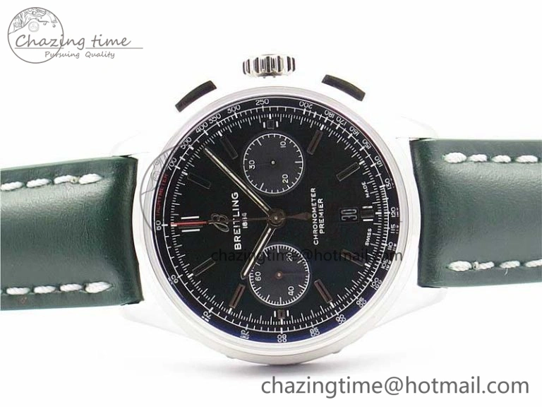 Reliable Premier B01 Chrono SS 42mm GF 1:1 Best Edition Green Dial on Green Leather Strap A 5588