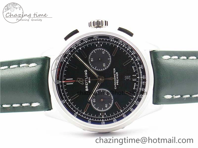 Reliable Premier B01 Chrono SS 42mm GF 1:1 Best Edition Green Dial on Green Leather Strap A 5588