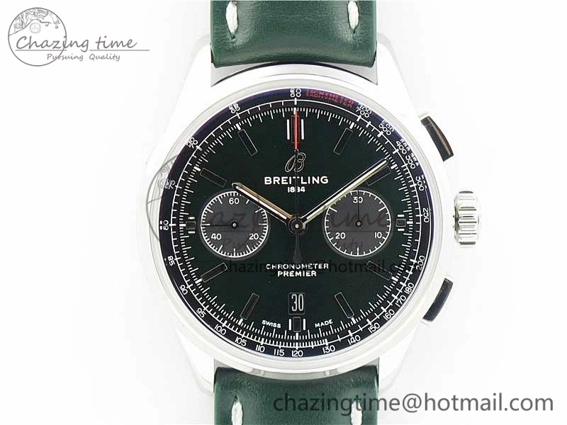 Reliable Premier B01 Chrono SS 42mm GF 1:1 Best Edition Green Dial on Green Leather Strap A 5588