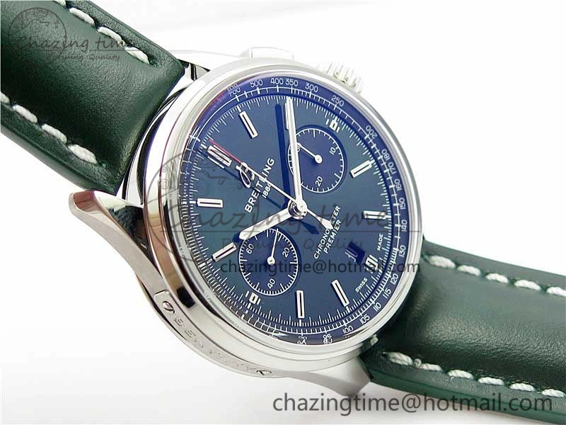 Reliable Premier B01 Chrono SS 42mm GF 1:1 Best Edition Green Dial on Green Leather Strap A 5588