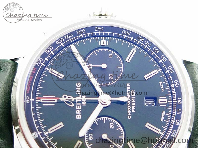 Reliable Premier B01 Chrono SS 42mm GF 1:1 Best Edition Green Dial on Green Leather Strap A 5588