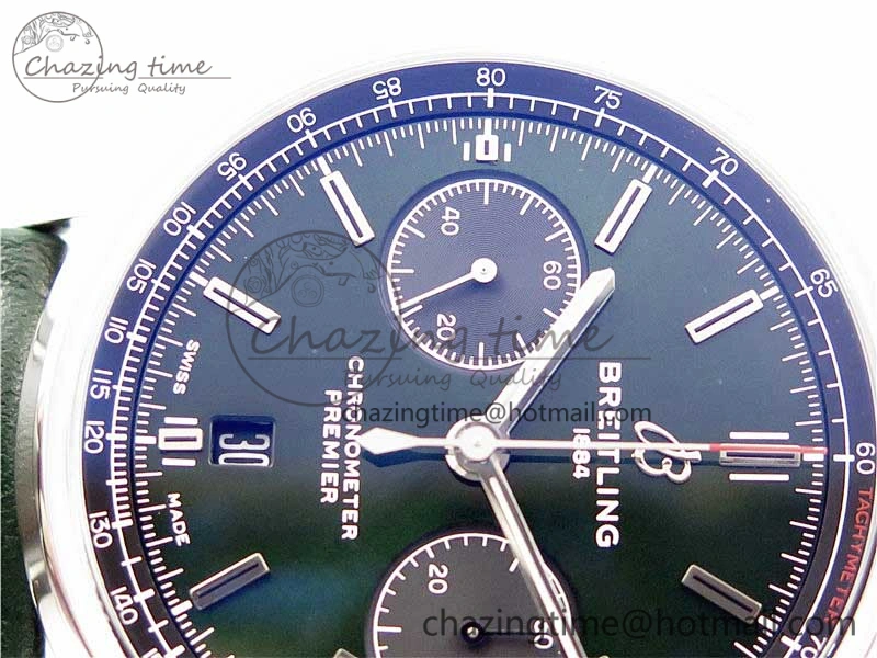 Reliable Premier B01 Chrono SS 42mm GF 1:1 Best Edition Green Dial on Green Leather Strap A 5588