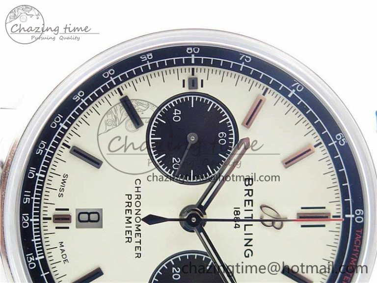 Sleek Premier B01 Chrono SS 42mm GF 1:1 Best Edition White Black Dial on Black Leather Strap A 5589