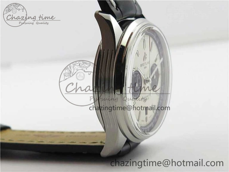 Sleek Premier B01 Chrono SS 42mm GF 1:1 Best Edition White Black Dial on Black Leather Strap A 5589