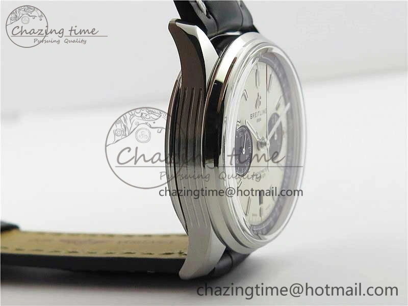 Sleek Premier B01 Chrono SS 42mm GF 1:1 Best Edition White Black Dial on Black Leather Strap A 5589