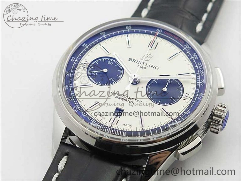 Sleek Premier B01 Chrono SS 42mm GF 1:1 Best Edition White Black Dial on Black Leather Strap A 5589