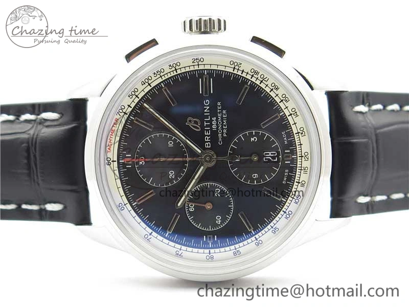 EasyCare Premier Chronograph 42 BLS 1:1 Best Edition Black Dial on Black Leather Strap A 5571