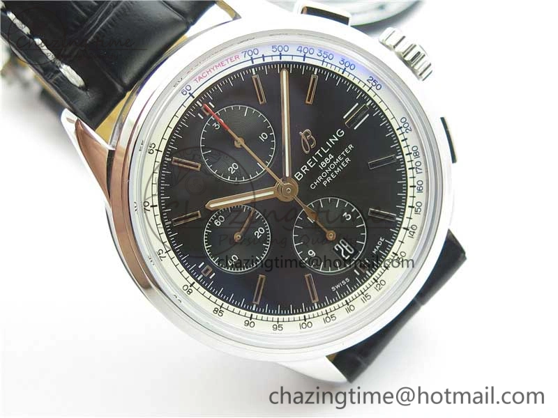 EasyCare Premier Chronograph 42 BLS 1:1 Best Edition Black Dial on Black Leather Strap A 5571