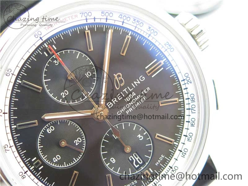 EasyCare Premier Chronograph 42 BLS 1:1 Best Edition Black Dial on Black Leather Strap A 5571