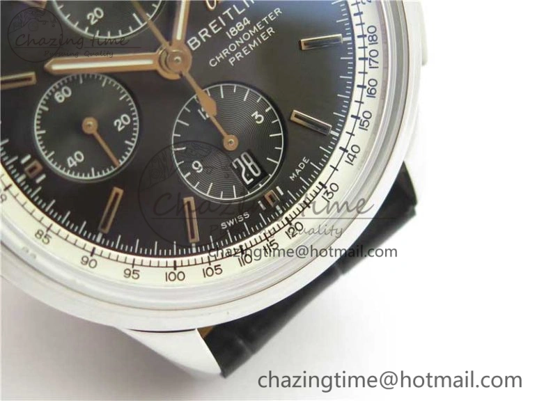 EasyCare Premier Chronograph 42 BLS 1:1 Best Edition Black Dial on Black Leather Strap A 5571