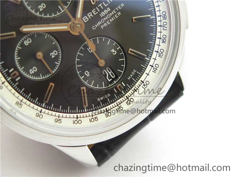 EasyCare Premier Chronograph 42 BLS 1:1 Best Edition Black Dial on Black Leather Strap A 5571