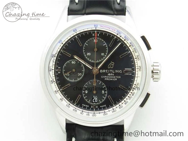 EasyCare Premier Chronograph 42 BLS 1:1 Best Edition Black Dial on Black Leather Strap A 5571
