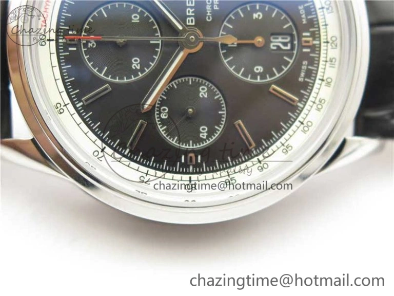 EasyCare Premier Chronograph 42 BLS 1:1 Best Edition Black Dial on Black Leather Strap A 5571