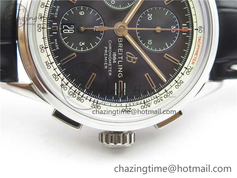 EasyCare Premier Chronograph 42 BLS 1:1 Best Edition Black Dial on Black Leather Strap A 5571