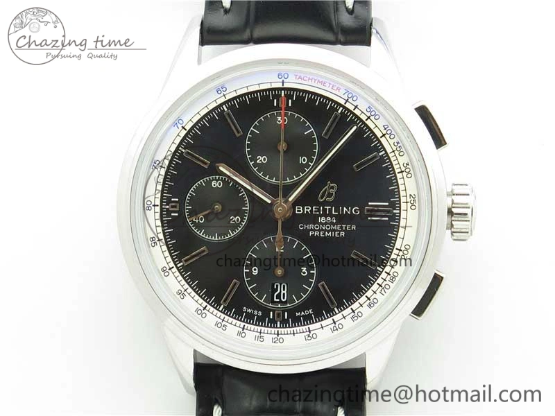 EasyCare Premier Chronograph 42 BLS 1:1 Best Edition Black Dial on Black Leather Strap A 5571