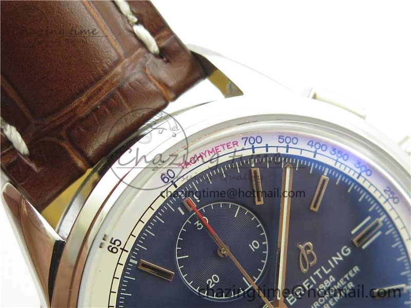Premier Chronograph 42 BLS 1:1 Best Edition Blue Dial on Brown Leather Strap A EasyCare 5566