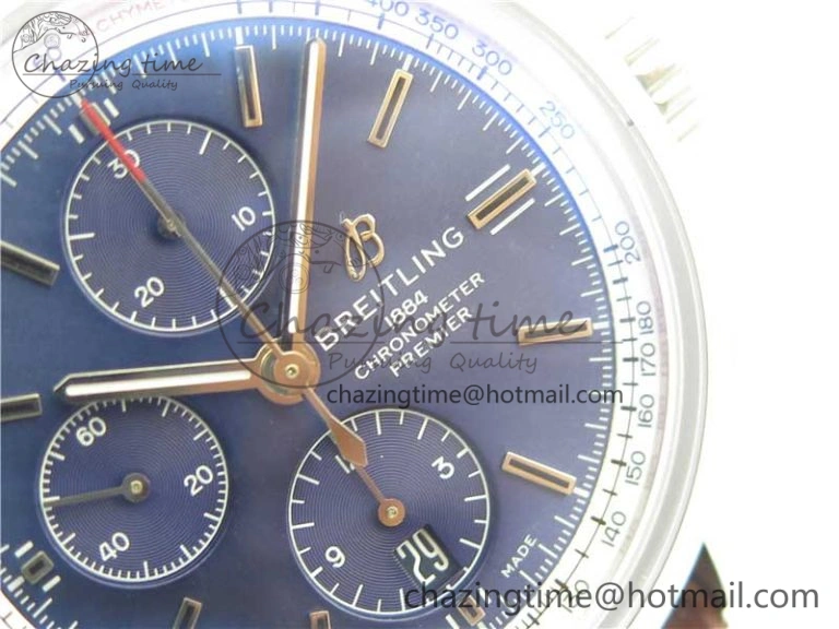 Premier Chronograph 42 BLS 1:1 Best Edition Blue Dial on Brown Leather Strap A EasyCare 5566