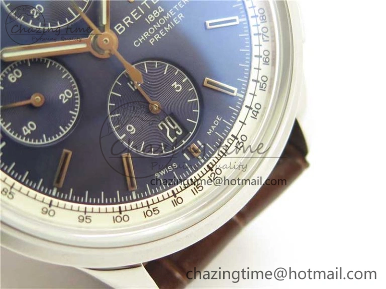 Premier Chronograph 42 BLS 1:1 Best Edition Blue Dial on Brown Leather Strap A EasyCare 5566