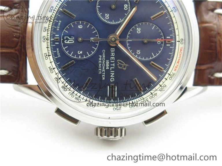 Premier Chronograph 42 BLS 1:1 Best Edition Blue Dial on Brown Leather Strap A EasyCare 5566