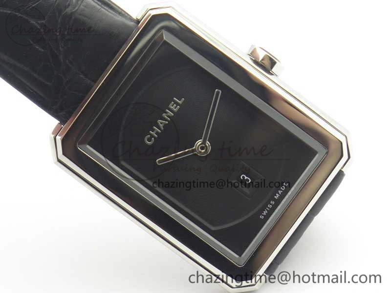 SportInspired Premiere Boy de Chanel LMF 1:1 Best Edition Black Textured Dial on Black Crocodile Strap Jap Quartz 6480