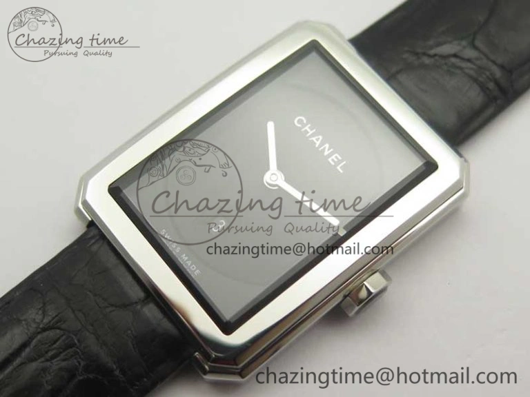 SportInspired Premiere Boy de Chanel LMF 1:1 Best Edition Black Textured Dial on Black Crocodile Strap Jap Quartz 6480