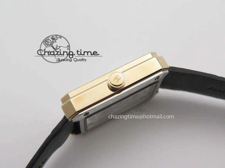 Premiere RG Camellia Silver Skeleton Dial Diamond Bezel On Black Leather Strap Reliable 6482