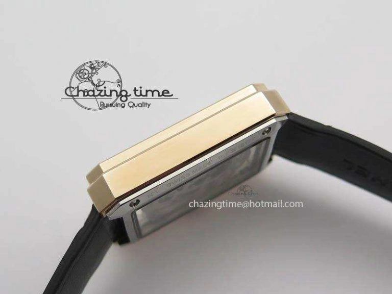 Premiere RG Camellia Silver Skeleton Dial Diamond Bezel On Black Leather Strap Reliable 6482