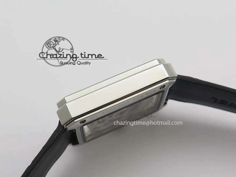 Premiere SS Camellia Silver Skeleton Dial Diamond Bezel On Black Leather Strap Upgraded 6481