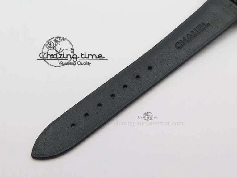 Premiere SS Camellia Silver Skeleton Dial Diamond Bezel On Black Leather Strap Upgraded 6481