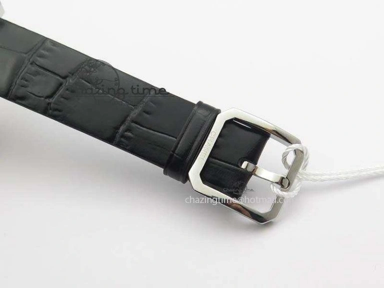 Premiere SS Camellia Silver Skeleton Dial Diamond Bezel On Black Leather Strap Upgraded 6481