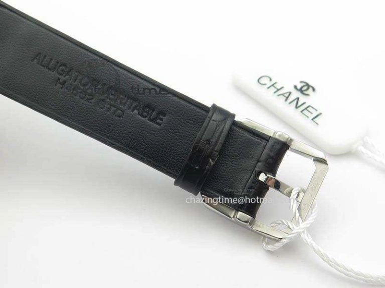 Premiere SS Camellia Silver Skeleton Dial Diamond Bezel On Black Leather Strap Upgraded 6481