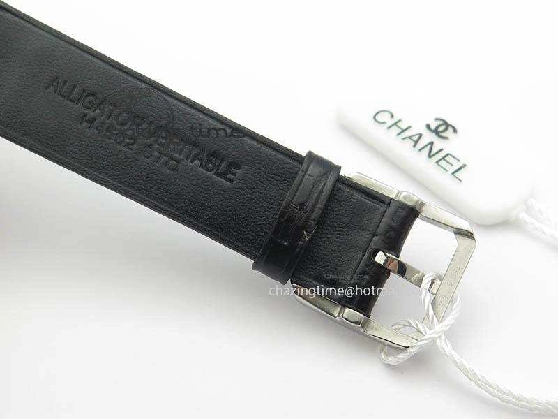 Premiere SS Camellia Silver Skeleton Dial Diamond Bezel On Black Leather Strap Upgraded 6481