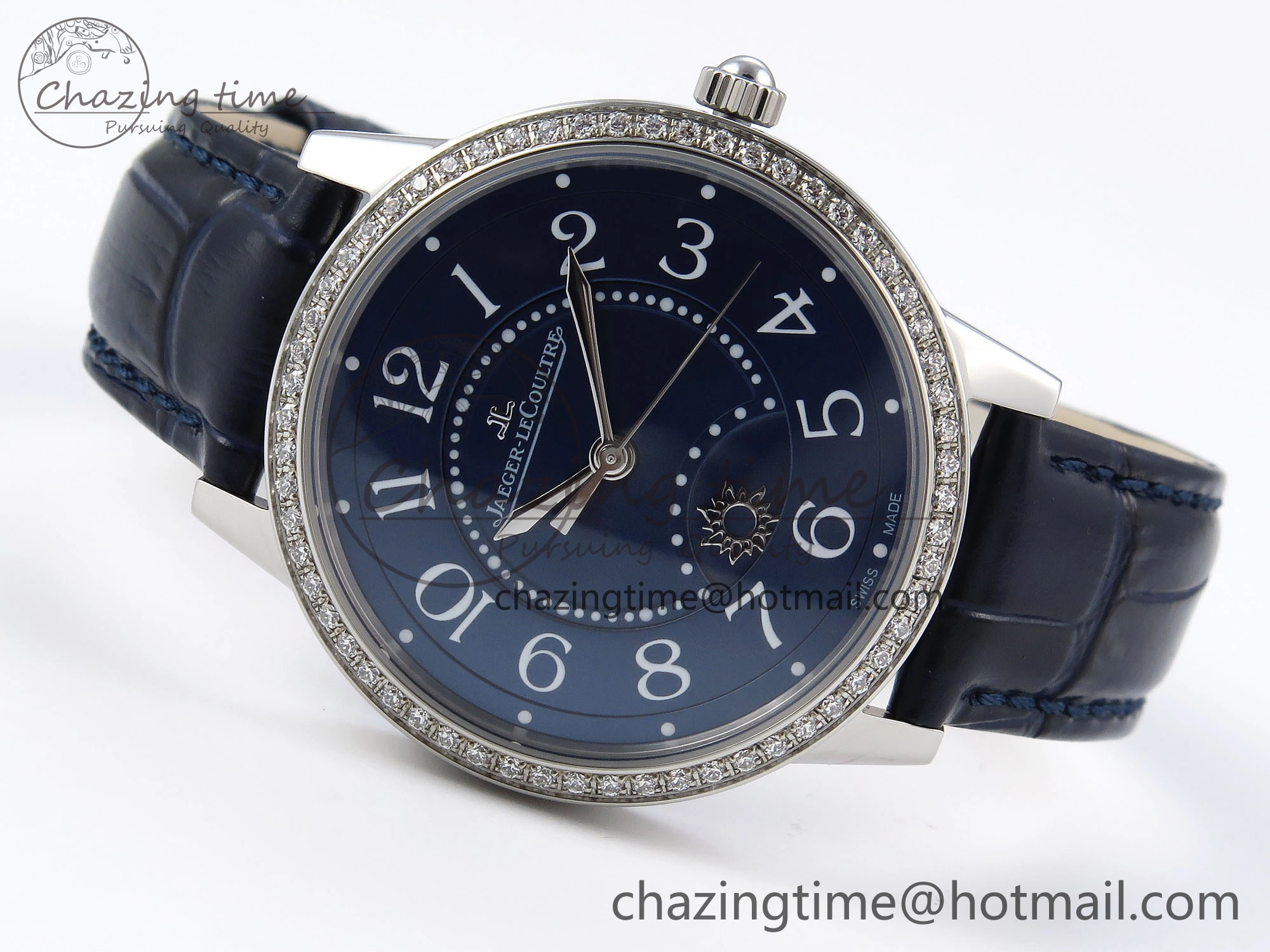 MultiPurpose RENDEZ-VOUS NIGHT & DAY SS APSF 1:1 BEST EDITION BLUE TEXTURED DIAL DIAMONDS BEZEL ON BLUE LEATHER STRAP SA 7410