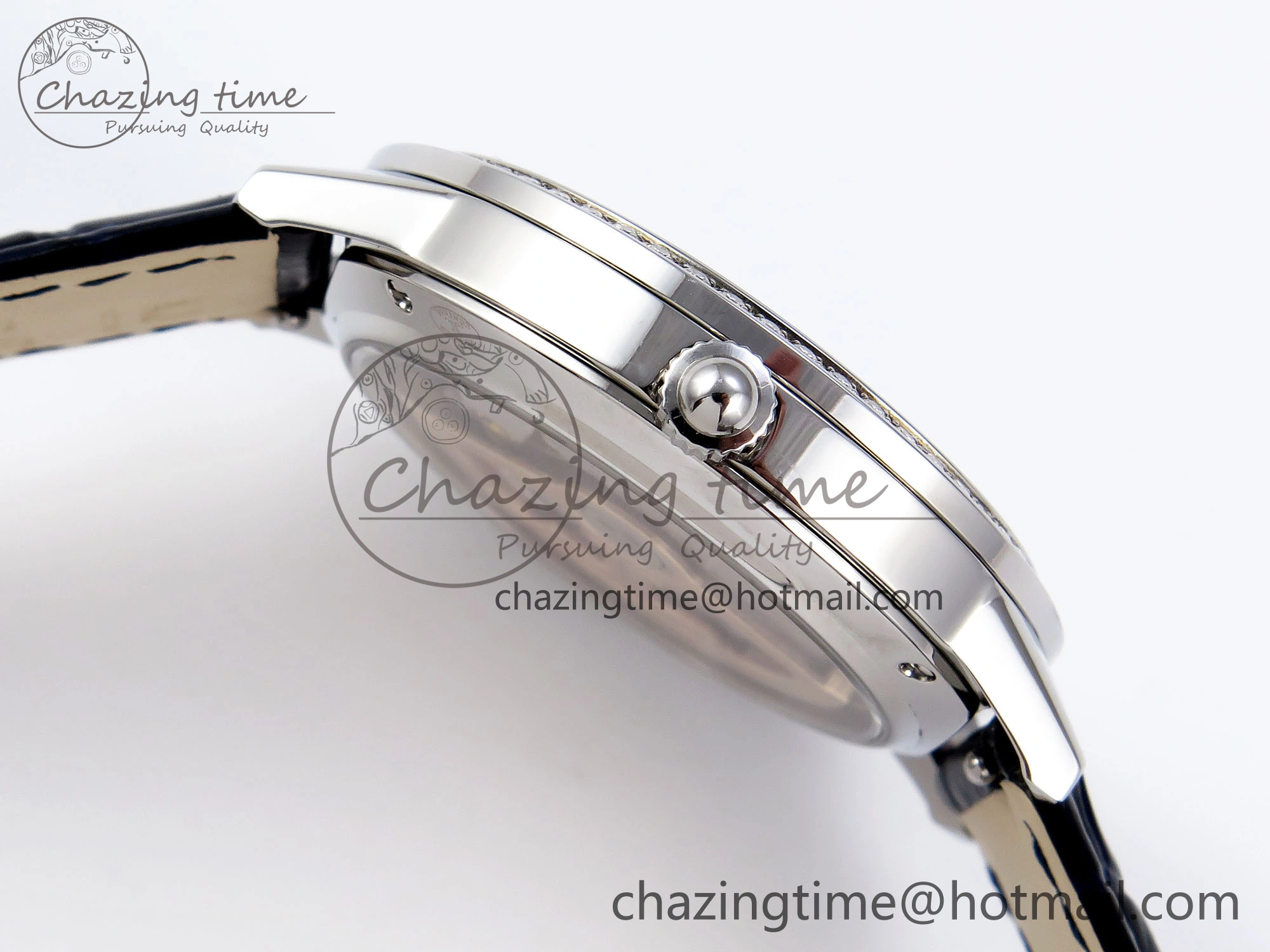 MultiPurpose RENDEZ-VOUS NIGHT & DAY SS APSF 1:1 BEST EDITION BLUE TEXTURED DIAL DIAMONDS BEZEL ON BLUE LEATHER STRAP SA 7410