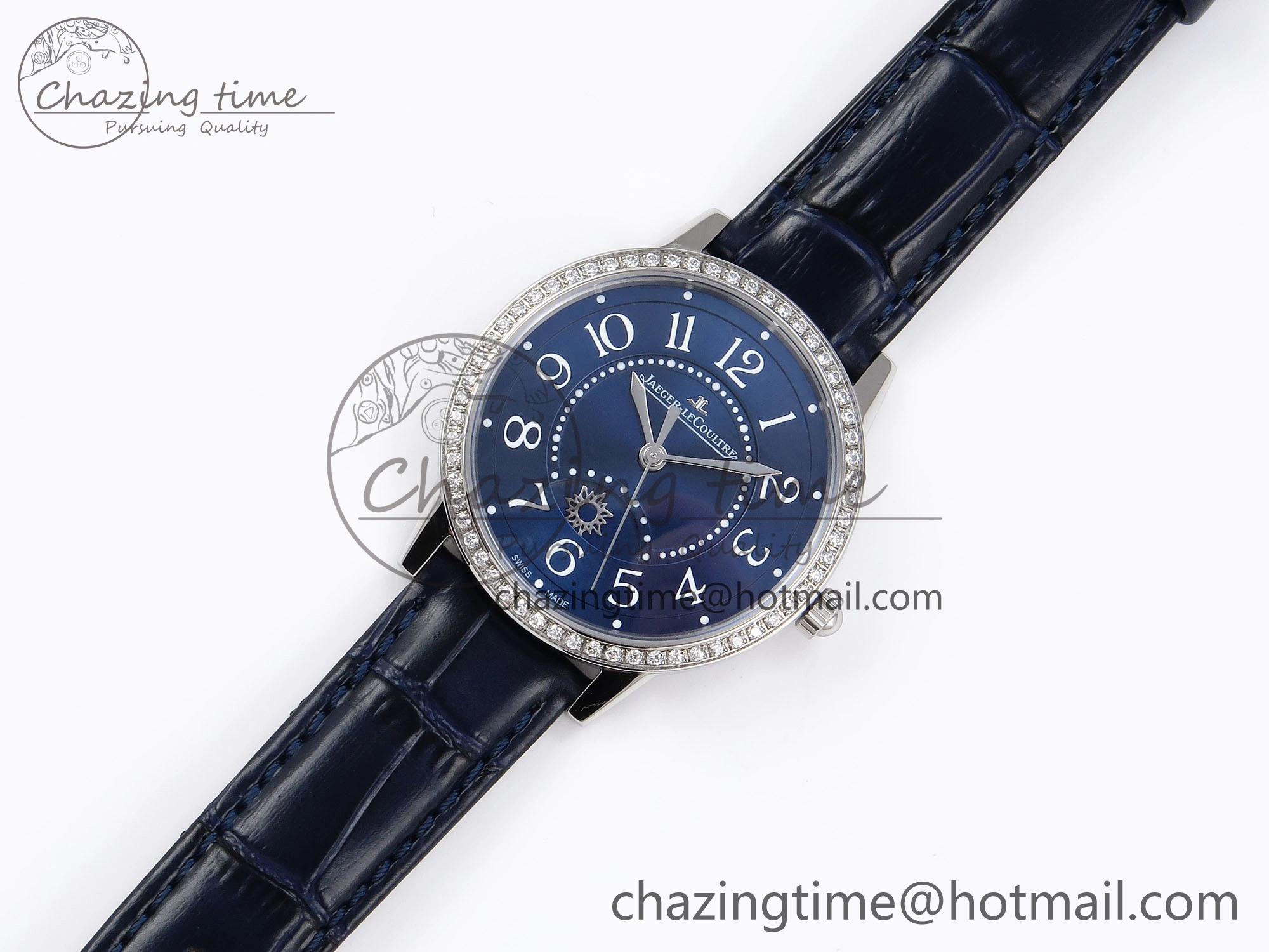 MultiPurpose RENDEZ-VOUS NIGHT & DAY SS APSF 1:1 BEST EDITION BLUE TEXTURED DIAL DIAMONDS BEZEL ON BLUE LEATHER STRAP SA 7410