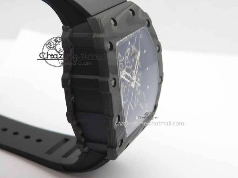 RM 035-01 Forged Carbon KVF Best Edition Black Skeleton Dial Red On Rubber Strap MIYOTA HighQuality 9556