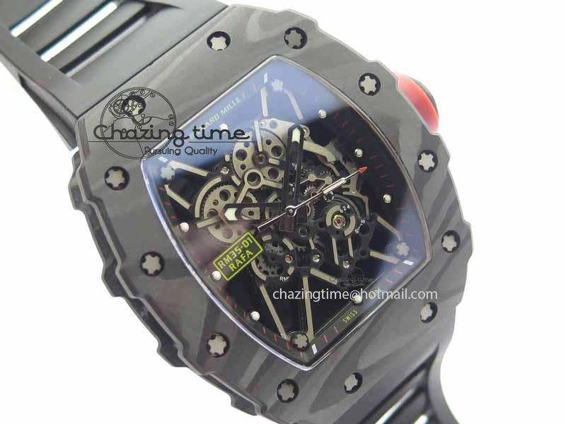 RM 035-01 Forged Carbon KVF Best Edition Black Skeleton Dial Red On Rubber Strap MIYOTA HighQuality 9556