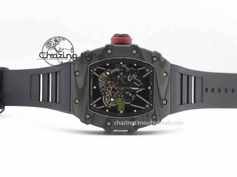 RM 035-01 Forged Carbon KVF Best Edition Black Skeleton Dial Red On Rubber Strap MIYOTA HighQuality 9556