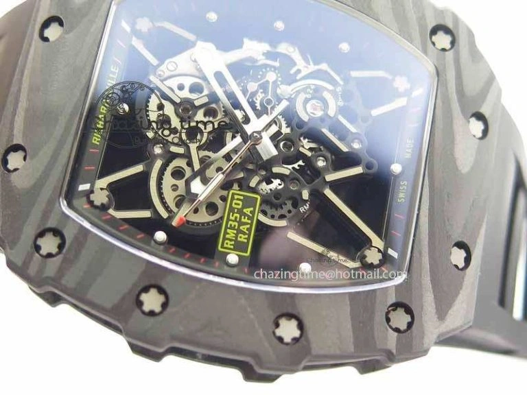 RM 035-01 Forged Carbon KVF Best Edition Black Skeleton Dial Red On Rubber Strap MIYOTA HighQuality 9556