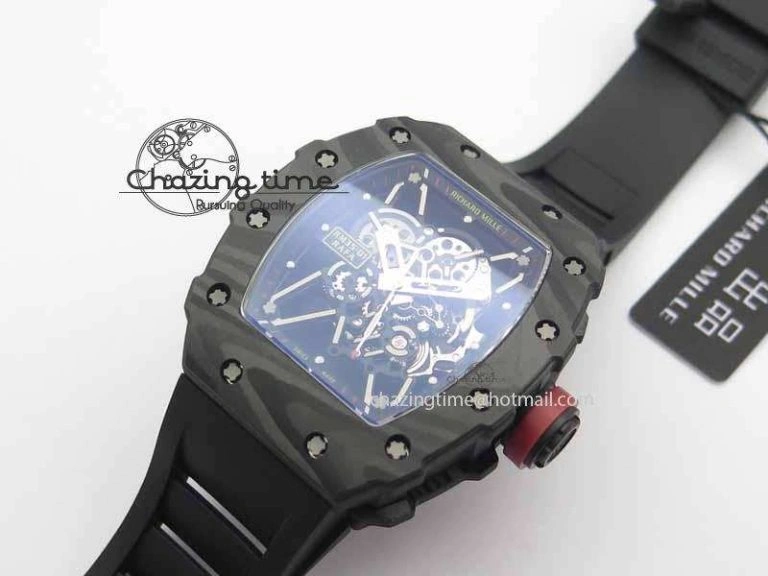 RM 035-01 Forged Carbon KVF Best Edition Black Skeleton Dial Red On Rubber Strap MIYOTA HighQuality 9556