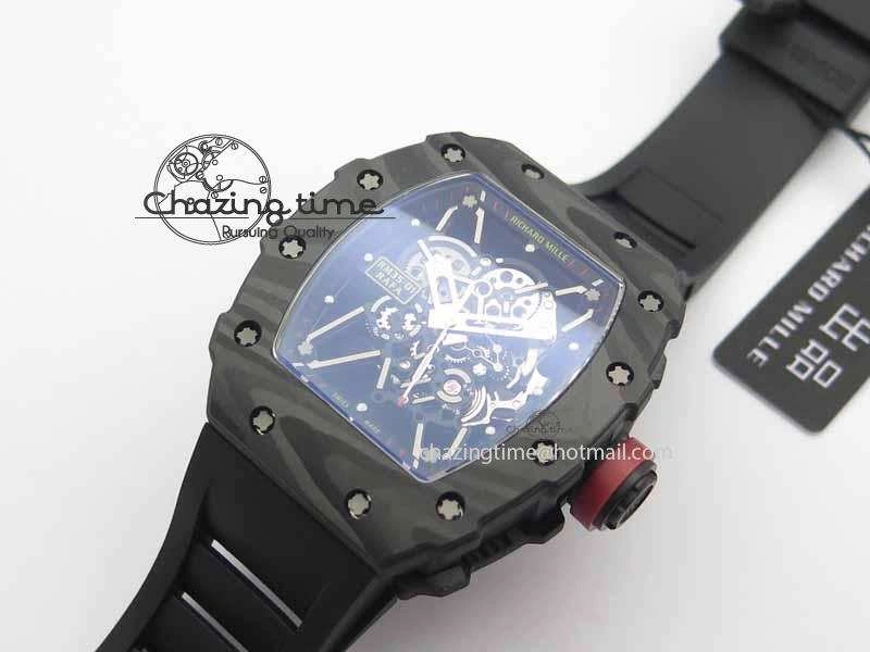 RM 035-01 Forged Carbon KVF Best Edition Black Skeleton Dial Red On Rubber Strap MIYOTA HighQuality 9556