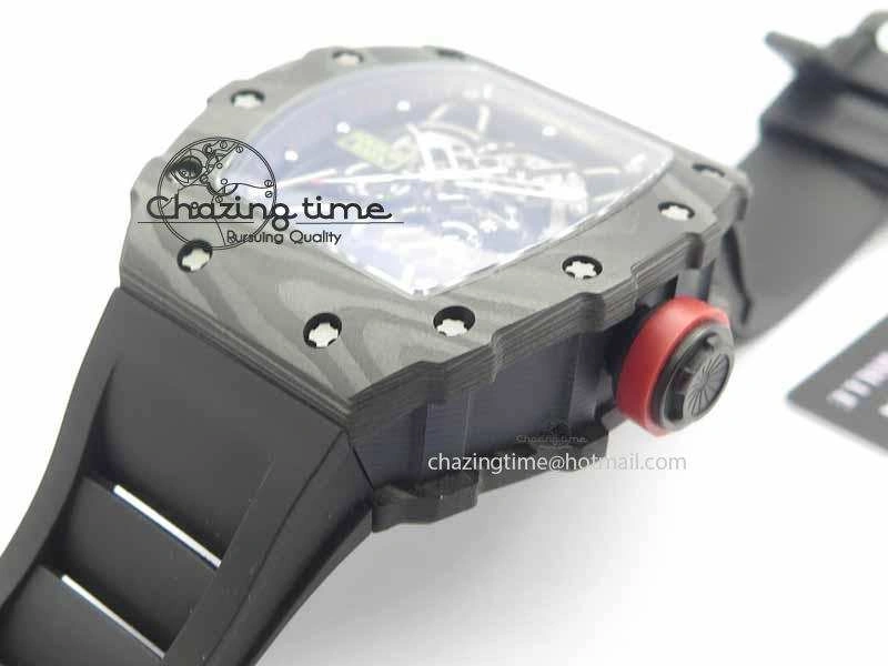 RM 035-01 Forged Carbon KVF Best Edition Black Skeleton Dial Red On Rubber Strap MIYOTA HighQuality 9556