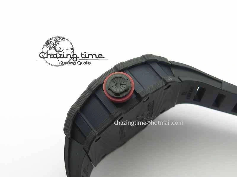 RM 035-01 Forged Carbon KVF Best Edition Black Skeleton Dial Red On Rubber Strap MIYOTA HighQuality 9556
