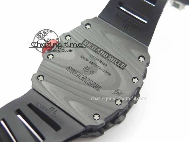 RM 035-01 Forged Carbon KVF Best Edition Black Skeleton Dial Red On Rubber Strap MIYOTA HighQuality 9556