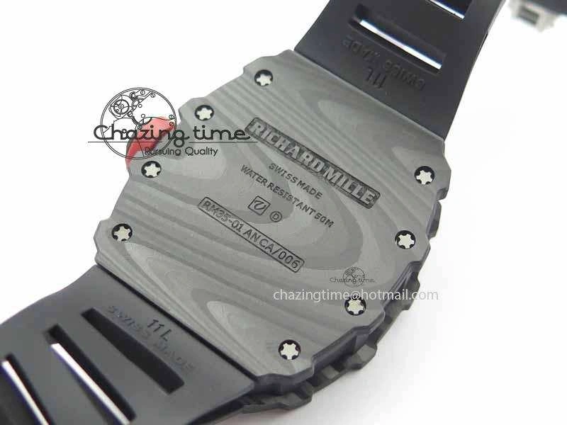 RM 035-01 Forged Carbon KVF Best Edition Black Skeleton Dial Red On Rubber Strap MIYOTA HighQuality 9556